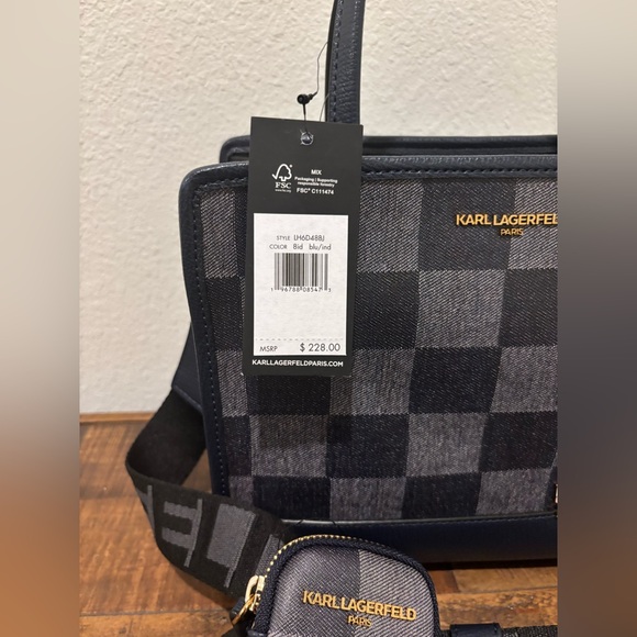 Karl Lagerfeld Black and Gray Checkered Bag - Picture 2 of 10